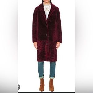 Sandro shearling “Sticky” fur coat. Burgundy. Auth. Price firm—no offers pls
